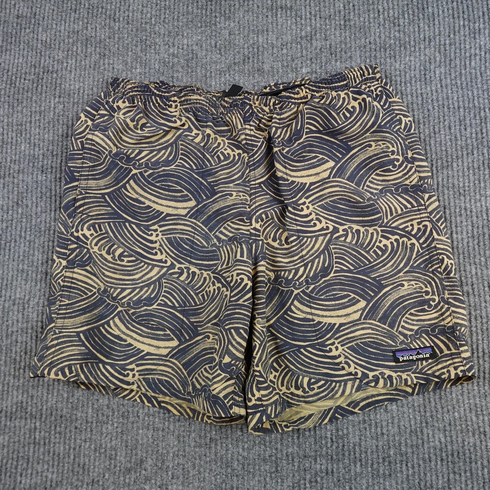 Patagonia Baggies Shorts Mens Small Blue Wave Print Swim Mesh Lined 58033